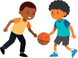 Two boys having fun playing basketball, representing friendship and active play. vector