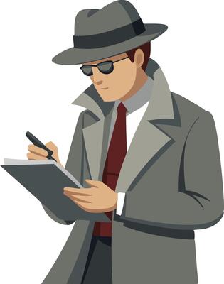 Illustration of a detective writing notes.