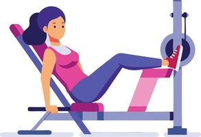 A woman exercising on a rowing machine, maintaining a healthy lifestyle through regular fitness routines. vector