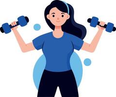 An illustration of a woman exercising with dumbbells, emphasizing strength and fitness in a workout setting. vector