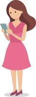 Illustration of a young girl using a smartphone, depicting modern technology usage vector