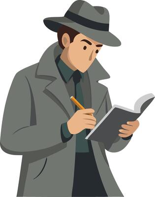Illustration of a detective taking notes.