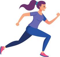 A woman jogging with determination. She is dressed in athletic wear, showing movement and energy in her running form, isolated on white background. vector