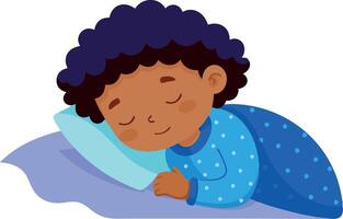 Illustration of a child sleeping on a bed. Child peacefully sleeping with a serene expression. vector