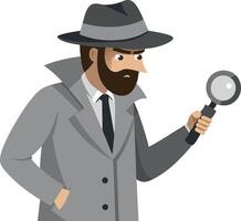 Illustration of a detective inspecting with a magnifying glass. vector