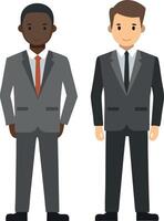 Two businessmen standing confidently, wearing suits and ties, representing corporate success and professionalism. The image highlights business attire and workplace confidence. vector