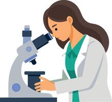 Illustration of a scientist working with a microscope. vector