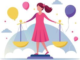 A woman is standing on a scale with two balloons on each side vector