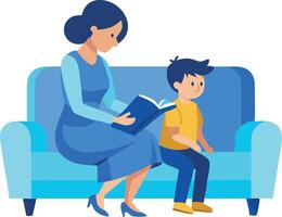 A woman is reading a book to a child on a couch vector