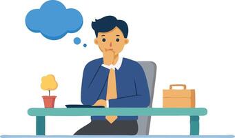 A man is sitting at a desk with a potted plant in front of him vector