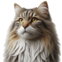 Cat with long hair and big eyes isolated from background png