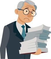 A man is holding a stack of papers and looking sad vector