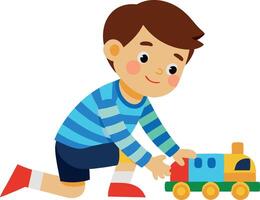 A boy is playing with a toy train vector