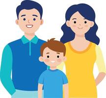 A family of three, a man, a woman and a child, are smiling for the camera vector