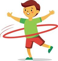 A boy is playing with a hula hoop vector