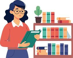 Illustration of a librarian organizing books. vector