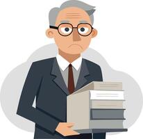 A man is holding a stack of books and looking sad vector