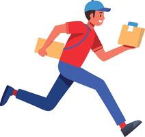 A man in a red shirt is running with a box in his hand vector