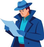 Illustration of a detective reading a document. vector