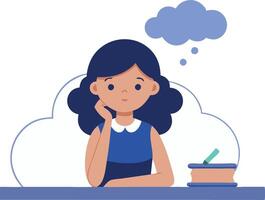 A girl is sitting at a desk with a book in front of her vector