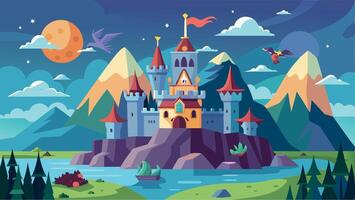 A castle is shown in the background with a large moon in the sky vector