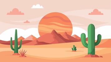 A desert scene with a cactus and a sun in the sky vector