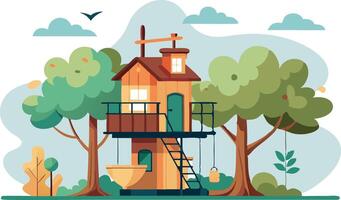 A house with a treehouse on top of it vector