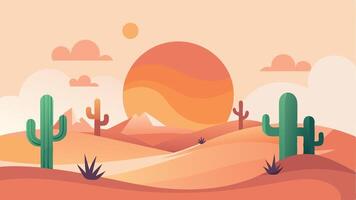 A desert scene with a large orange sun in the sky vector