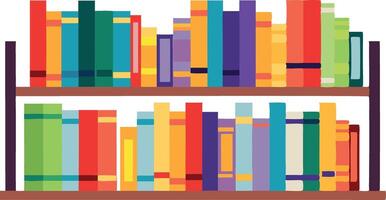 Colorful book shelf illustration with a variety of books in a simple and vibrant style vector