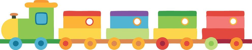 Colorful toy train illustration with multiple carriages on a white background vector