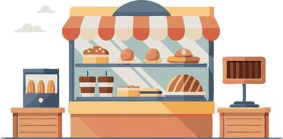 A bakery with a counter and a cash register vector