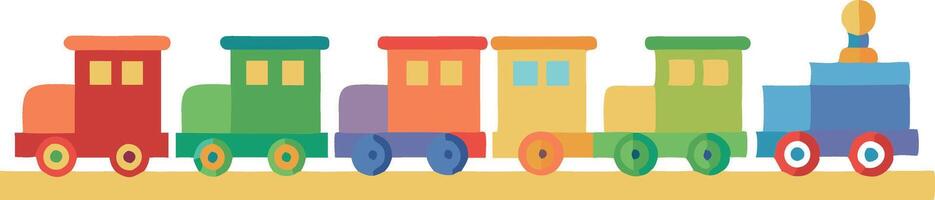 Colorful toy train illustration with multiple carriages on a white background vector