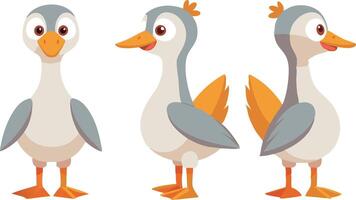 Three cartoon duck characters are shown in different poses vector