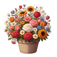 Flower bouquet in a pot on transparent background png
