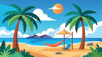 A tropical beach scene with palm trees and a hammock vector