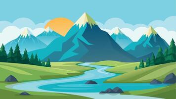 A mountain range with a river running through it vector
