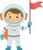 A cartoon astronaut is holding a flag and smiling vector