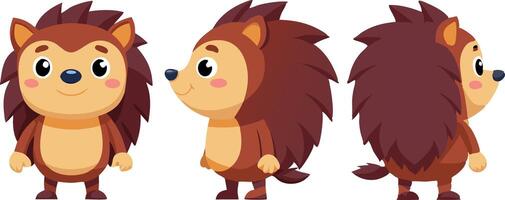 A cartoonish cartoon of a brown hedgehog with a smile on its face vector