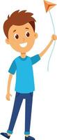 Happy boy flying a kite illustration featuring a smiling child with kite in hand vector