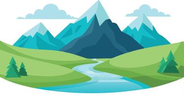 A mountain range with a river running through it vector