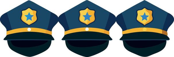 Three police officer hats standing at attention in uniform vector