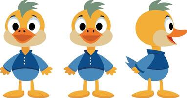 Three different angles of a cartoon duck vector