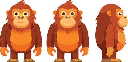 Three different sized cartoon monkeys with orange fur vector