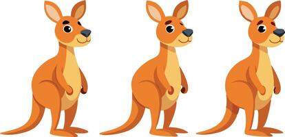 Three cartoon kangaroos are standing in a row vector