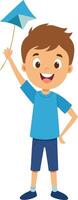 Happy boy flying a kite illustration featuring a smiling child with kite in hand vector