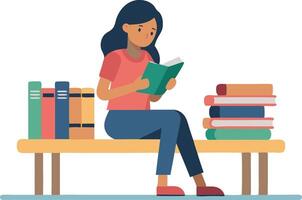 A woman is sitting on a bench reading a book vector