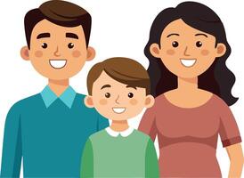 A family of three people, a man and two children, are smiling for the camera vector