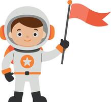 A cartoon astronaut is holding a flag and smiling vector