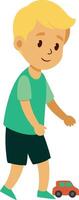 Illustration of a happy child playing with a toy car on a white background vector