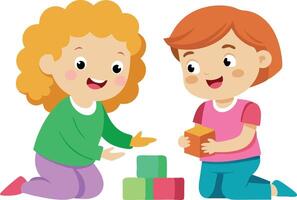 Children playing with blocks vector